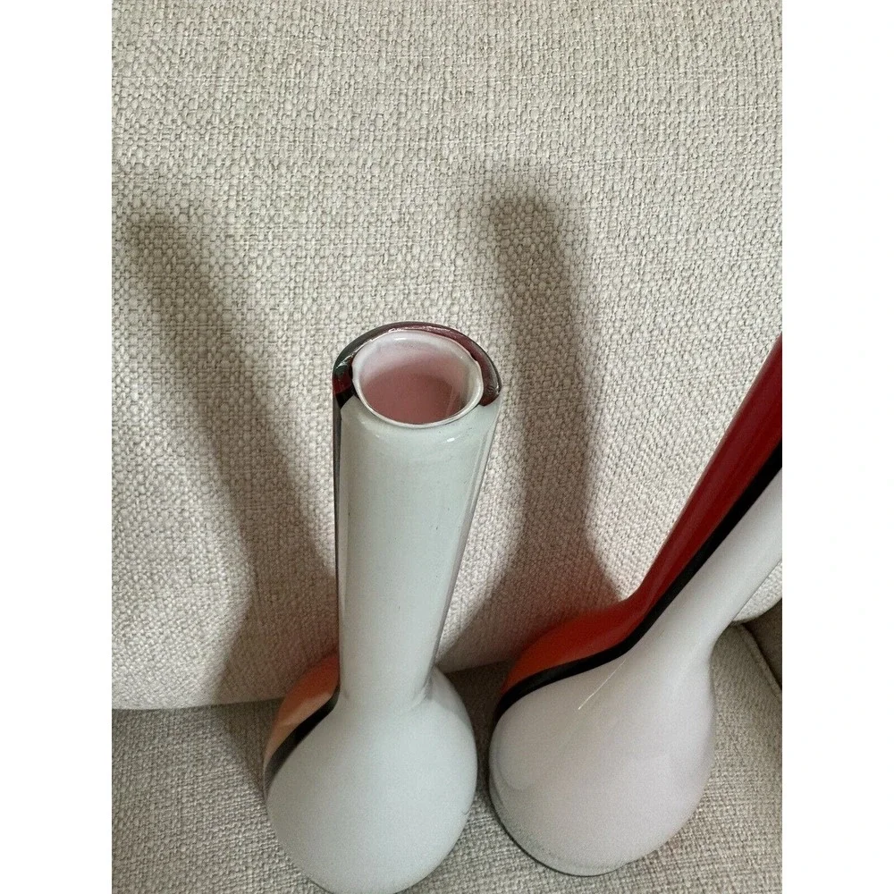 Lot Of 2 Glass Art Bottle Vase Red, White, Black Home‎ Decor Accent Piece